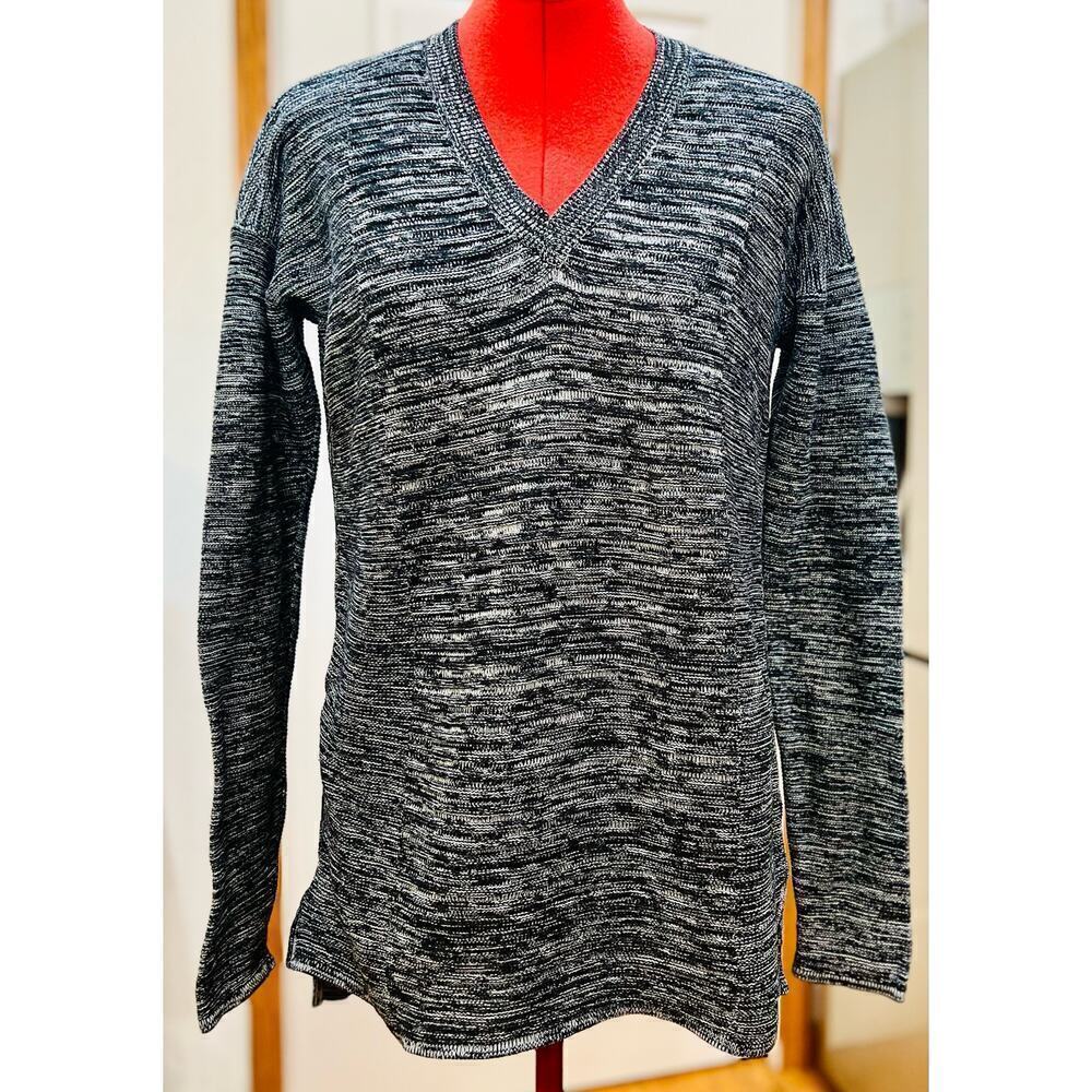 Ellen Tracy black & white marled knit pullover tunic sweater - size L